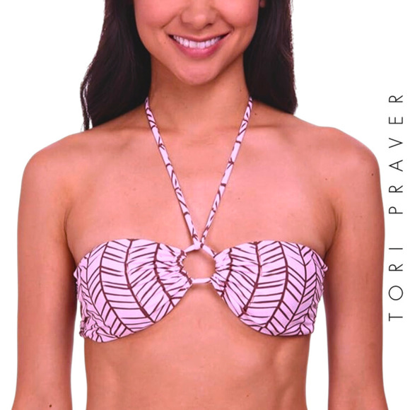 Tori Praver NWT Halter Tie Bandeau Pink Brown Swim Top Small - Picture 3 of 9
